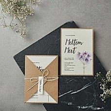 Çiçekli İpli Kraft Davetiye Çiçekli İpli Kraft Davetiye